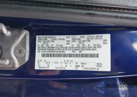 2014 Ford Escape Se z USA, uszkodzony, nr VIN 1FMCU9G90EUD42506